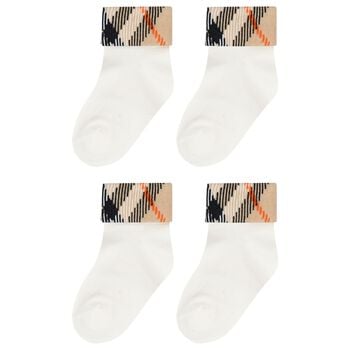 White & Beige Check Baby Socks ( 2-Pack )