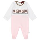 Baby Girls White & Pink Logo Babygrow, 2, hi-res