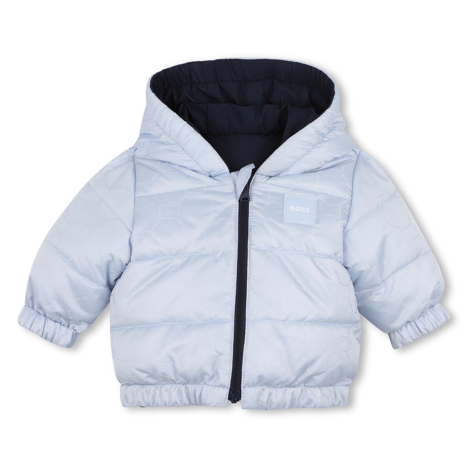 Baby Boys Navy & Blue Reversible Puffer Jacket, 1, hi-res