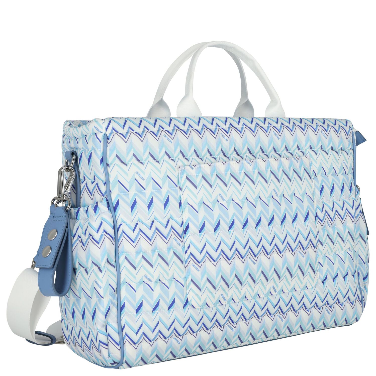 Blue & White Zig Zag Baby Changing Bag, 1, hi-res