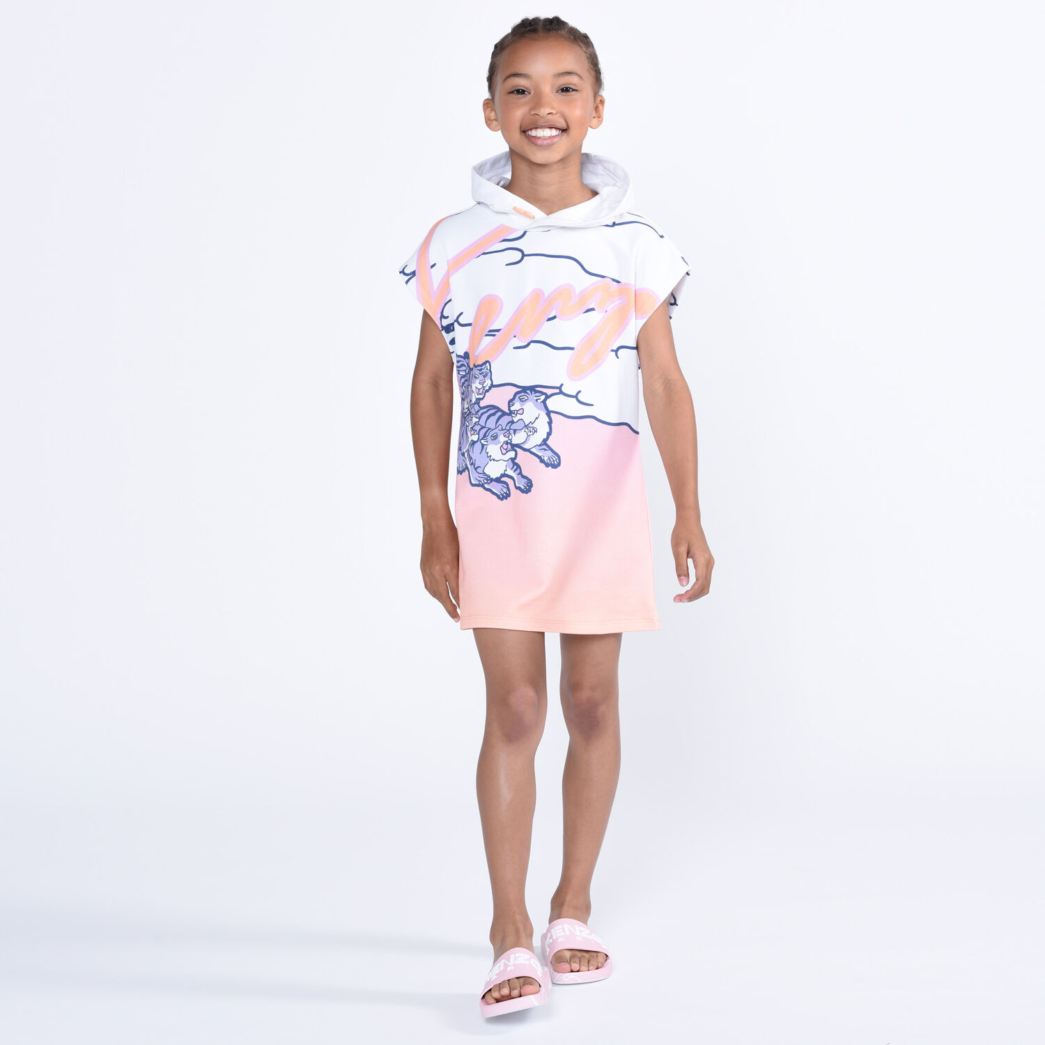Girls Pink & White Logo Dress, 1, hi-res