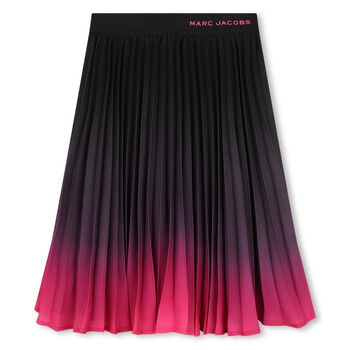 Girls Black & Pink Logo Pleated Skirt