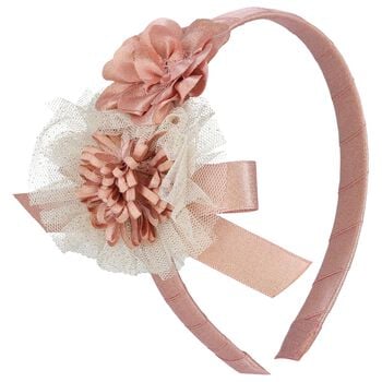 Girls Pink & Ivory Flower Headband