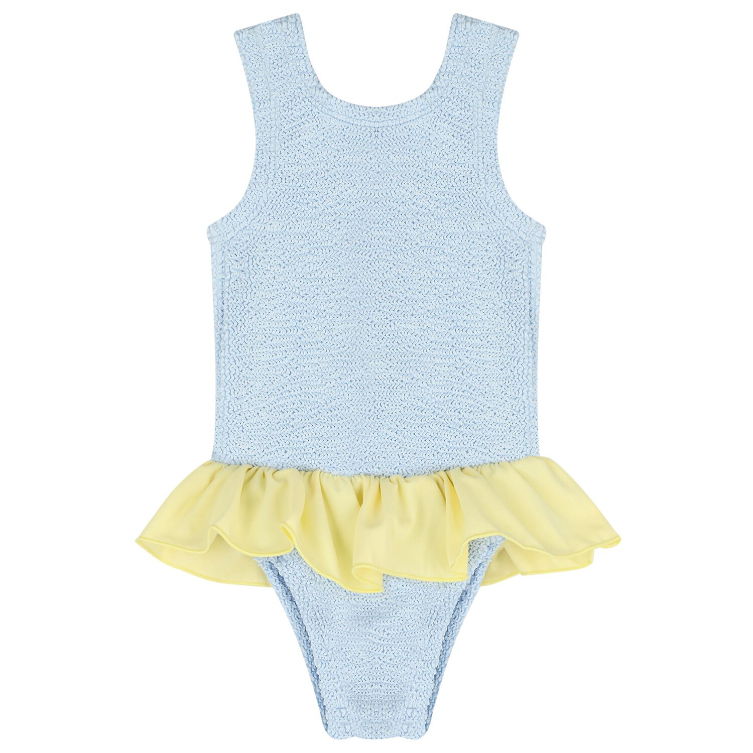 Girls Blue Ruffle Crinkle Swimsuit, 4, hi-res