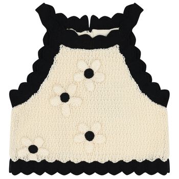 Girls Beige & Black Flower Knitted Top