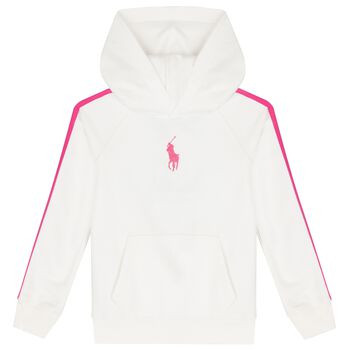 Girls White Logo Hooded Top