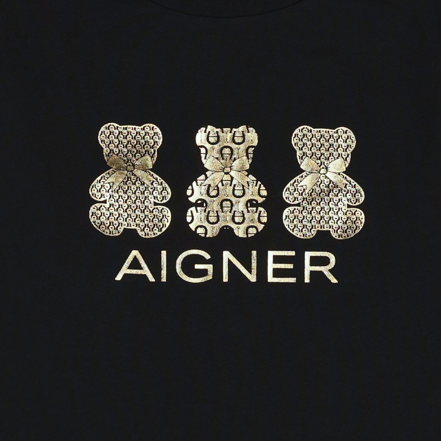 Girls Black & Gold Teddy Bear Logo Long Sleeve Top, 2, hi-res