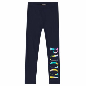 Girls Navy Logo Leggings