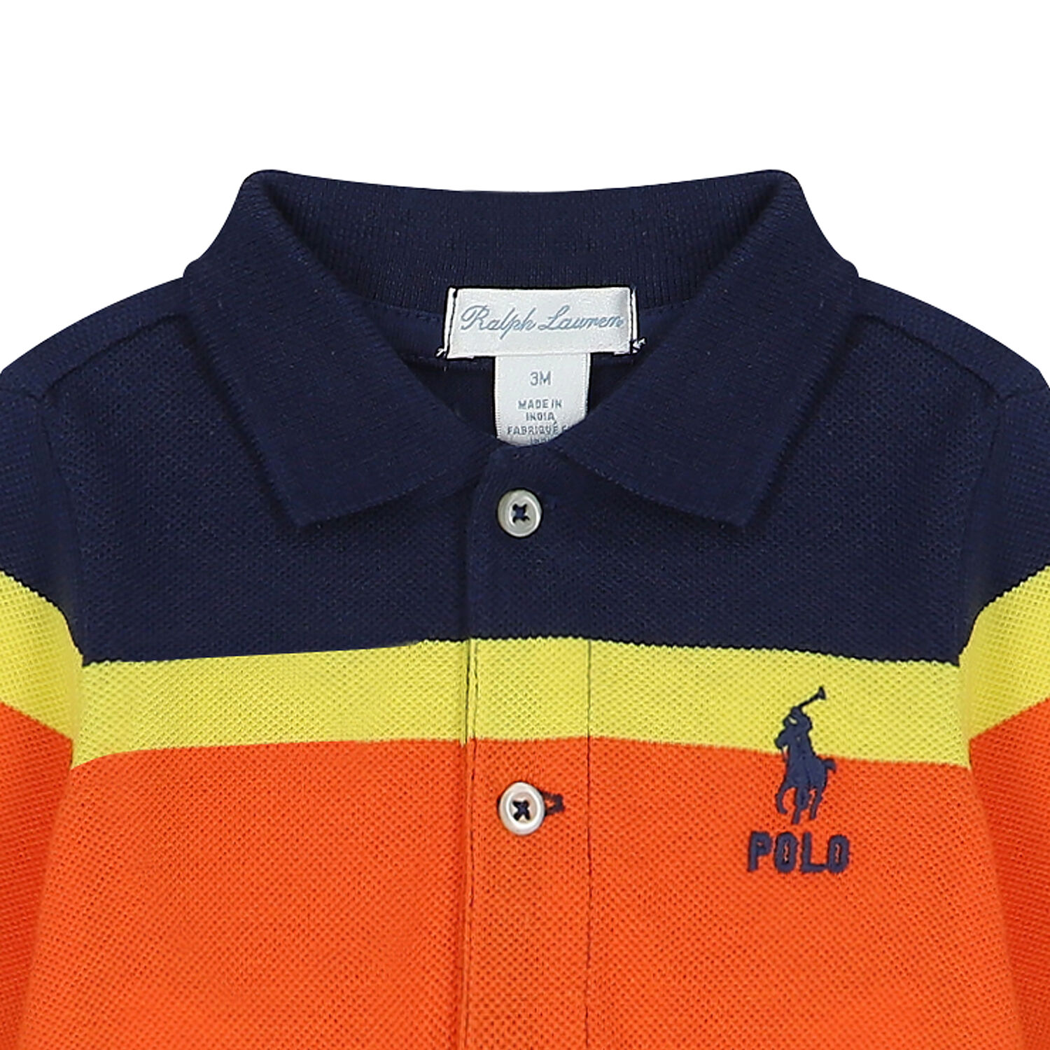 Baby Boys Navy, Orange & Green Polo Romper, 1, hi-res