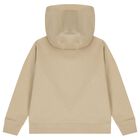 Boys Beige Logo Hooded Zip Up Top, 2, hi-res