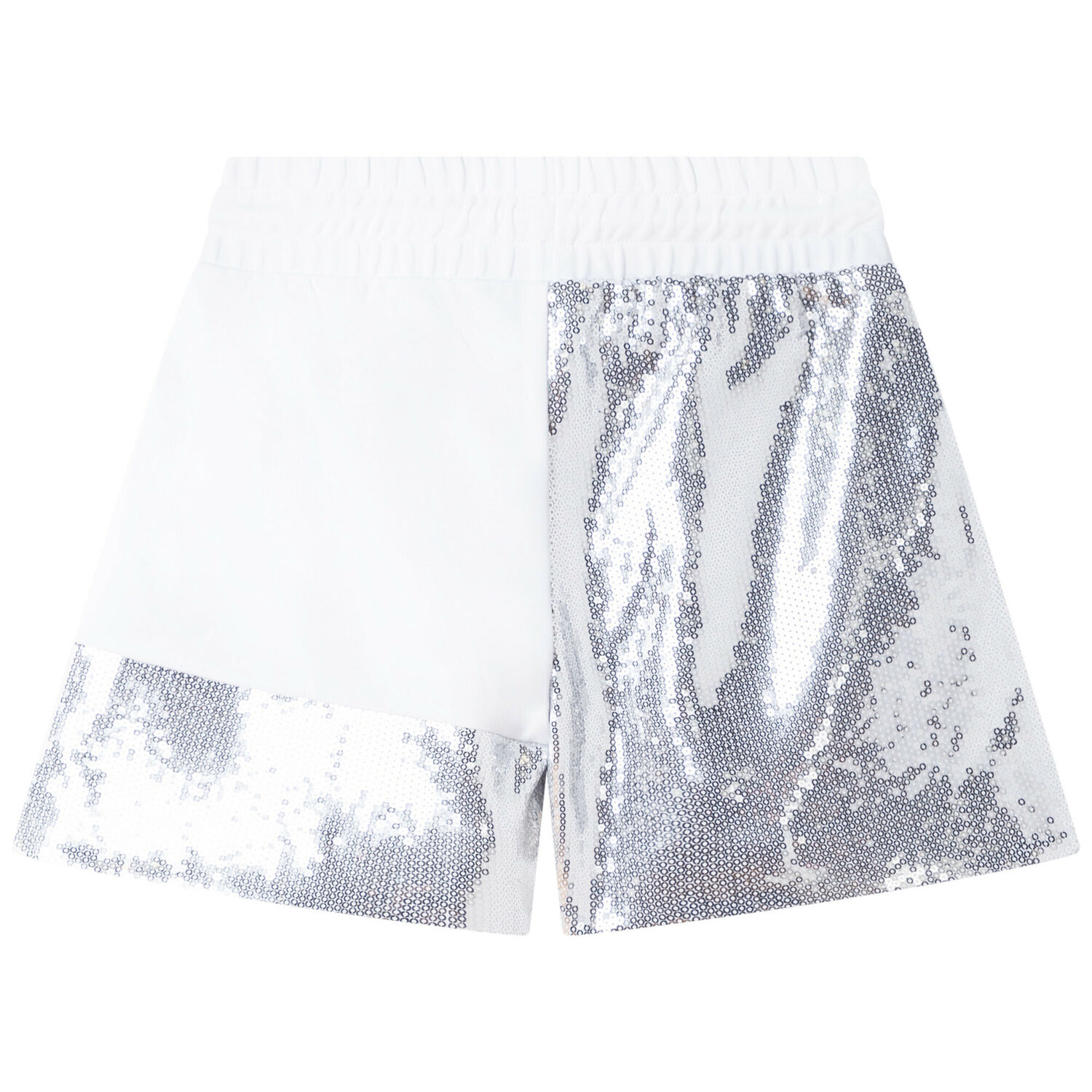 Girls White & Silver Sequin Shorts, 1, hi-res