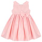 Girls Pink Bow Satin Dress, 1, hi-res