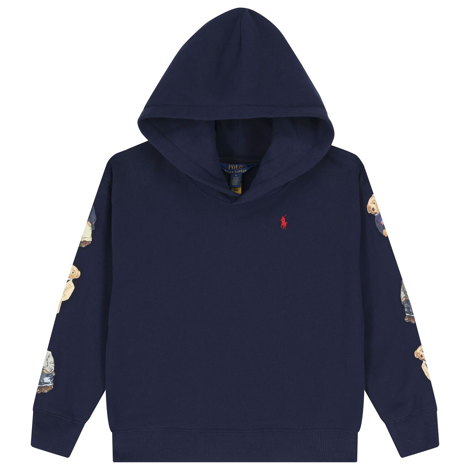 Girls Navy Blue Polo Bear Hooded Top, 1, hi-res