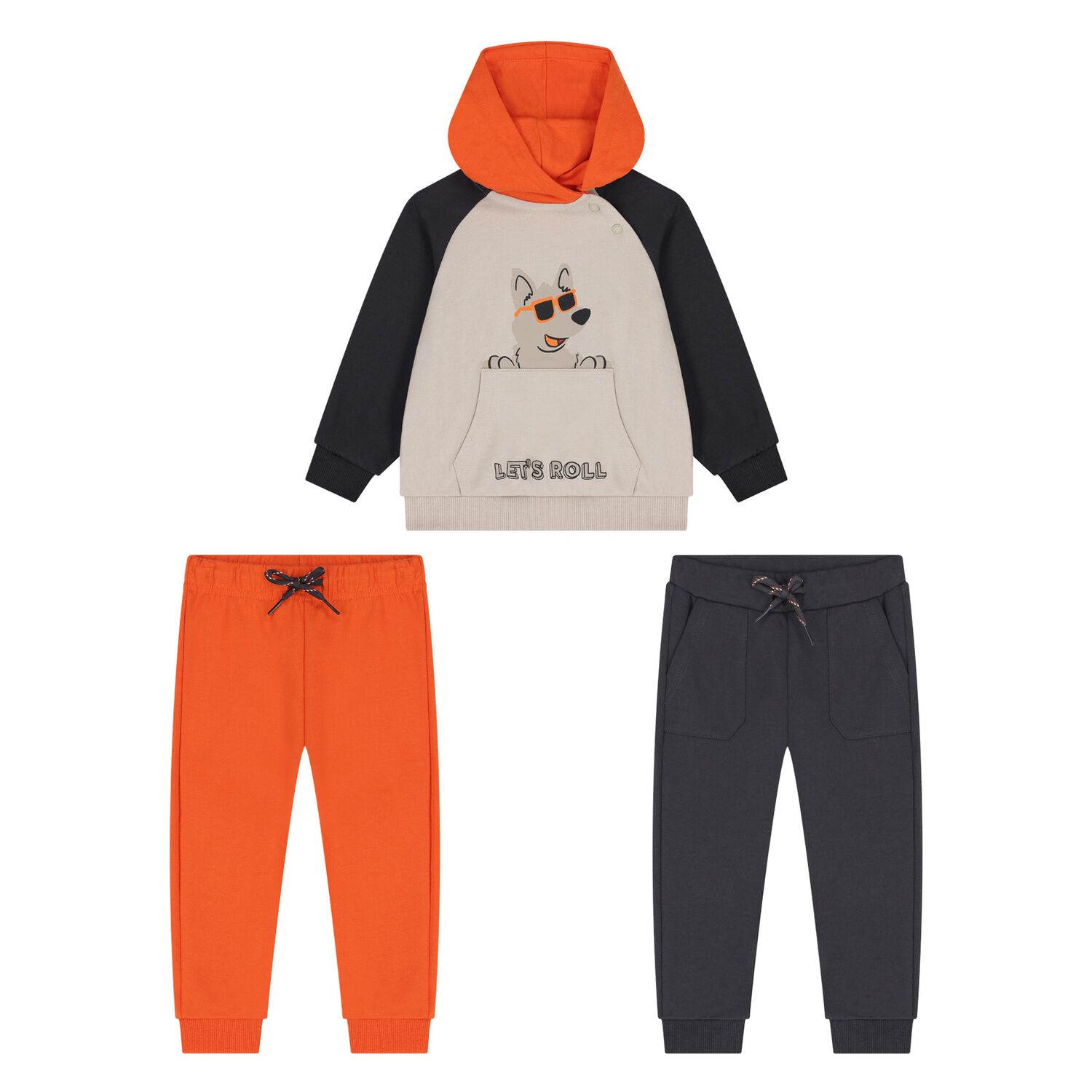 Younger Boys Beige, Grey & Orange 3 Piece Tracksuit, 1, hi-res