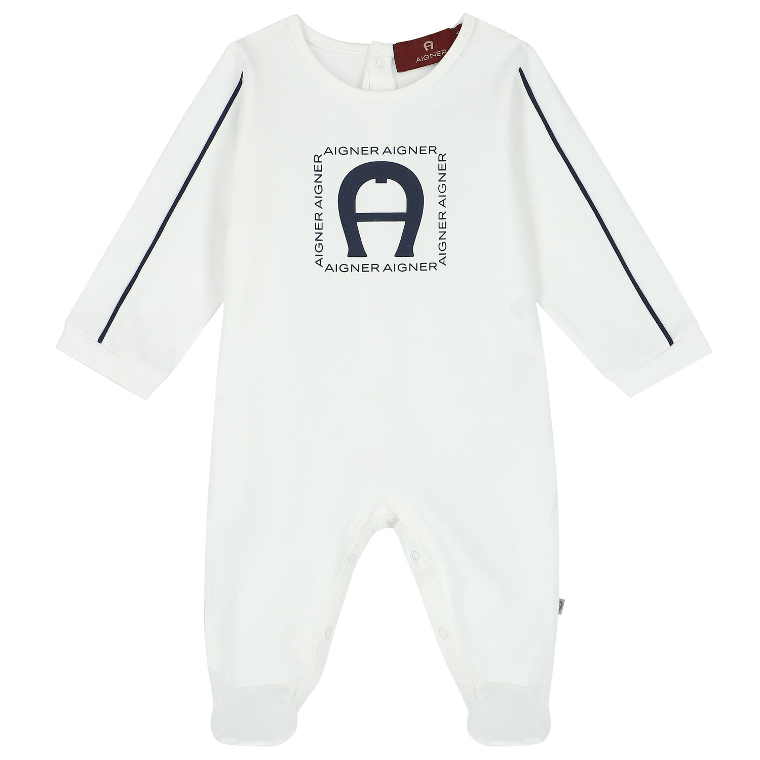 White & Navy Logo Babygrow, 1, hi-res image number null