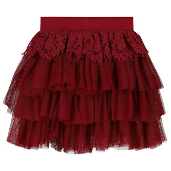 Girls Red Lace & Tulle Skirt