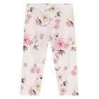 Younger Girls Ivory & Pink Floral Leggings, 1, hi-res