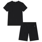 Boys Black Logo Shorts Set, 1, hi-res