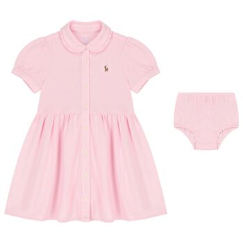 Baby Girls Pink Logo Polo Dress Set