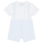 Baby Boys White & Blue Romper, 1, hi-res