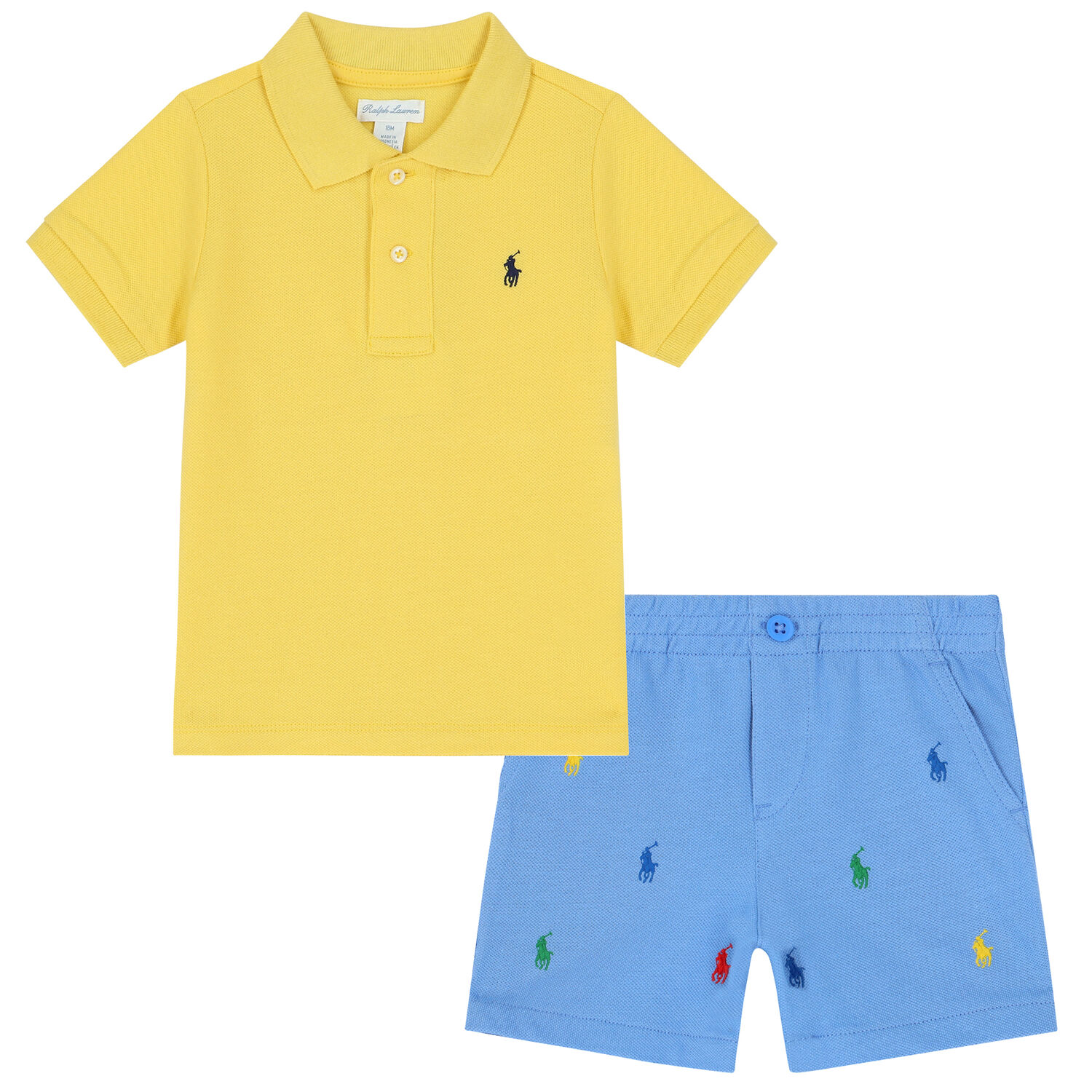 Baby Boys Yellow & Blue Logo Shorts Set, 1, hi-res