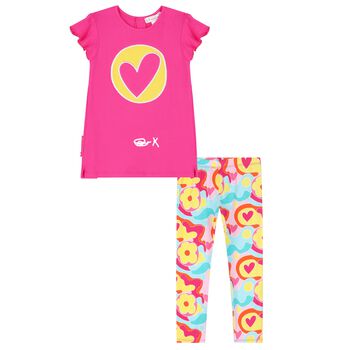 Girls Pink Floral Leggings Set