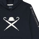 Boys Navy Blue Logo Hooded Top, 1, hi-res