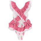 Girls White & Pink Gingham Strawberries Swimsuit, 2, hi-res