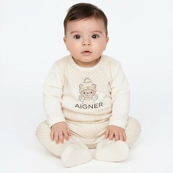 Ivory & Beige Teddy Bear Logo Babygrow