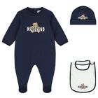 Navy Blue Teddy Bear Logo Babygrow Gift Set, 3, hi-res