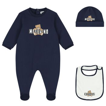 Navy Blue Teddy Bear Logo Babygrow Gift Set