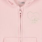 Younger Girls Pink Ruffled Hooded Zip Up Top, 1, hi-res
