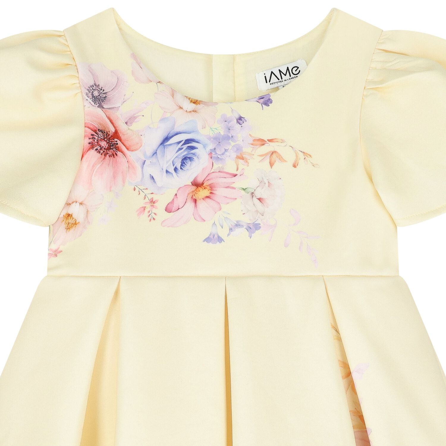 Girls Yellow Floral Satin Dress, 1, hi-res image number null