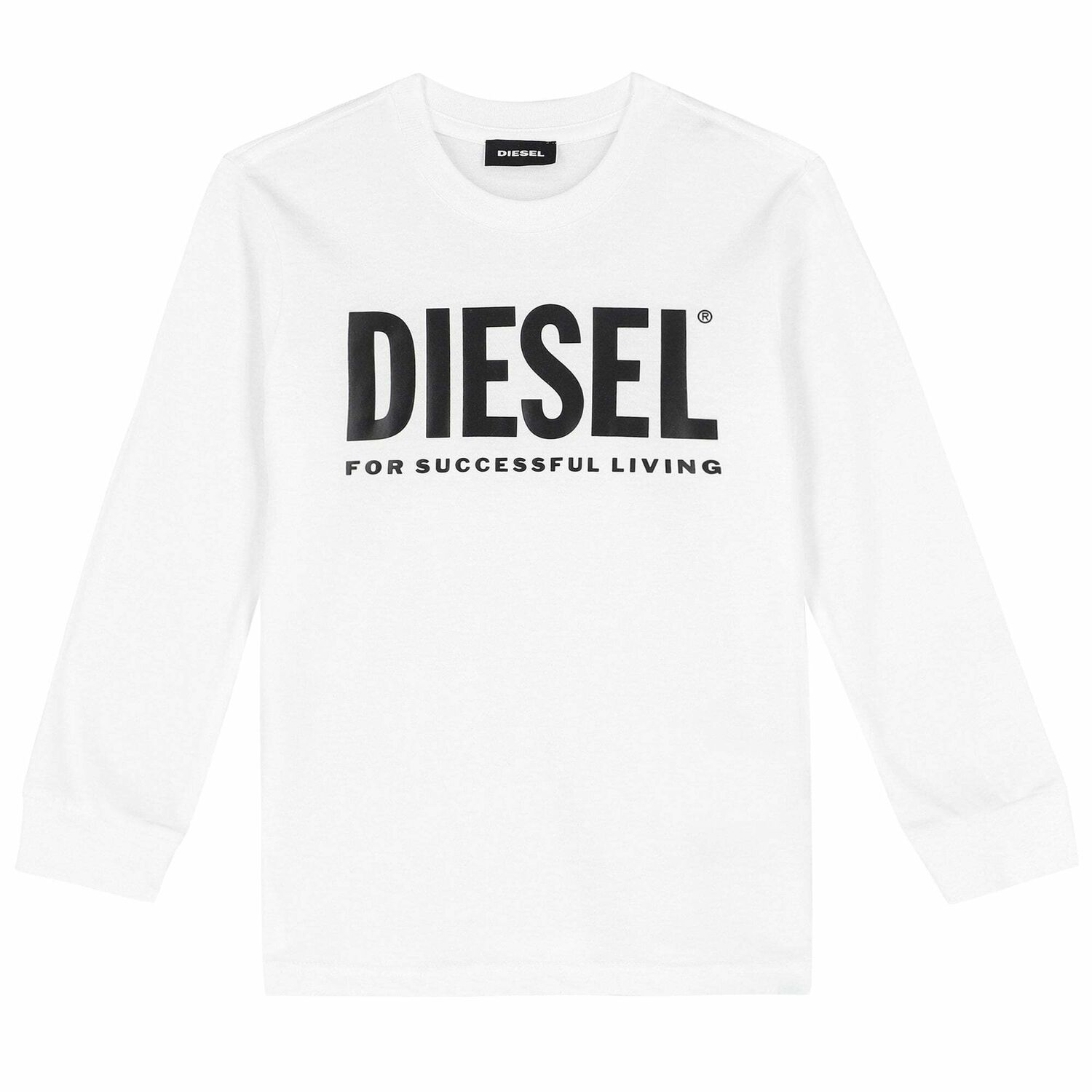Boys White Logo Long Sleeve Top, 3, hi-res