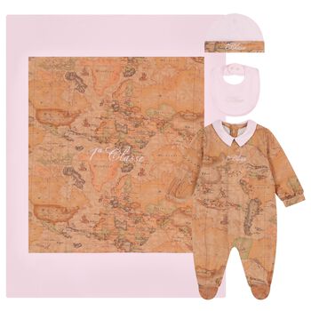 Baby Girls Beige & Pink Geo Map Babygrow Gift Set