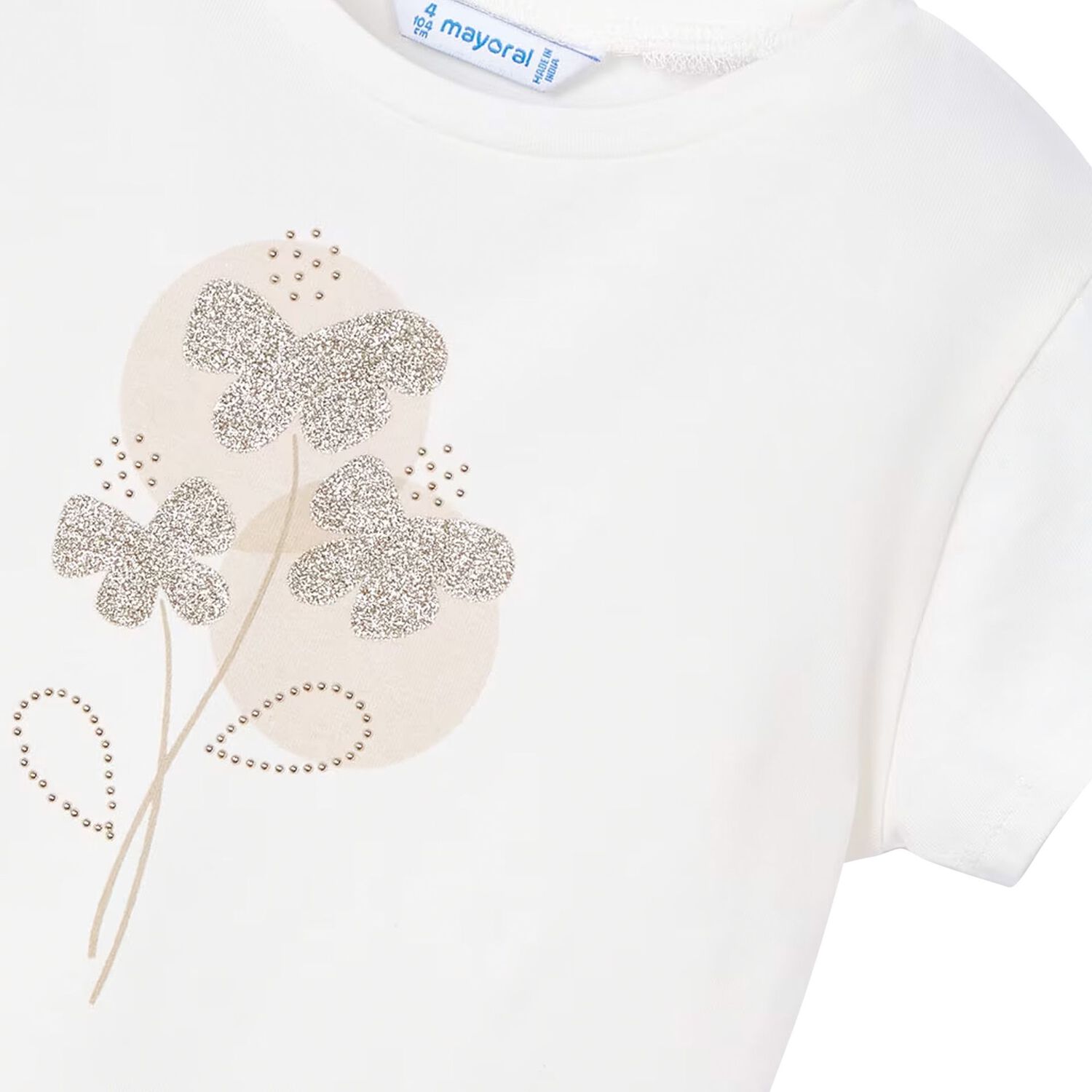 Girls White Cotton T-shirt, 1, hi-res