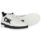 White & Black Leather Logo Trainers, 1, hi-res
