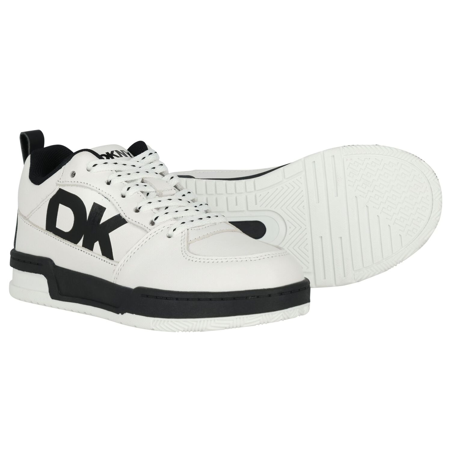 White & Black Leather Logo Trainers, 1, hi-res
