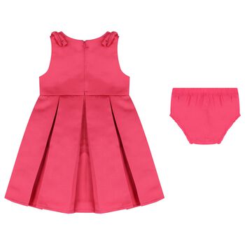 Younger Girls Pink Satin Dress Set
