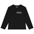 Boys Black Logo Long Sleeve Top, 2, hi-res