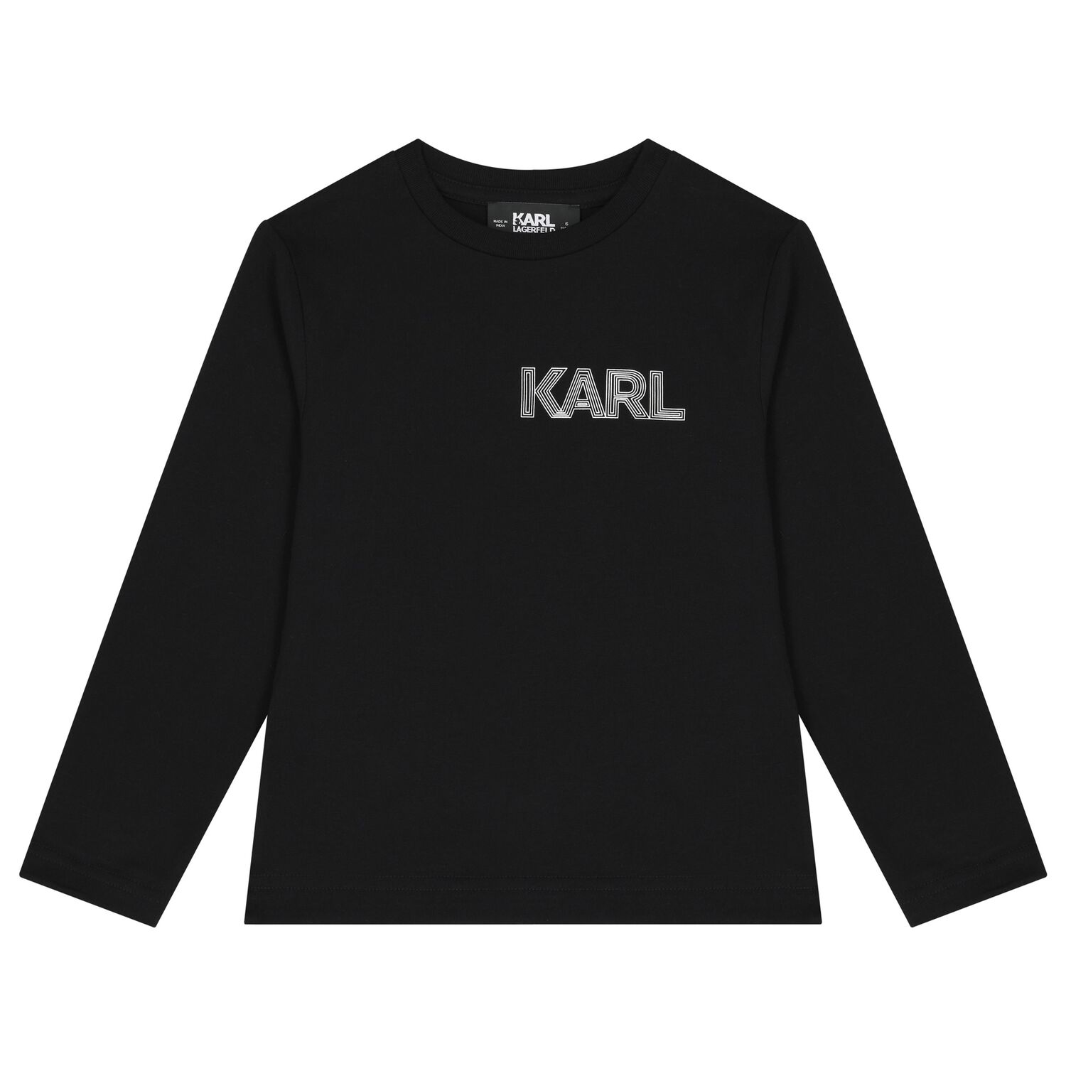 Boys Black Logo Long Sleeve Top, 2, hi-res