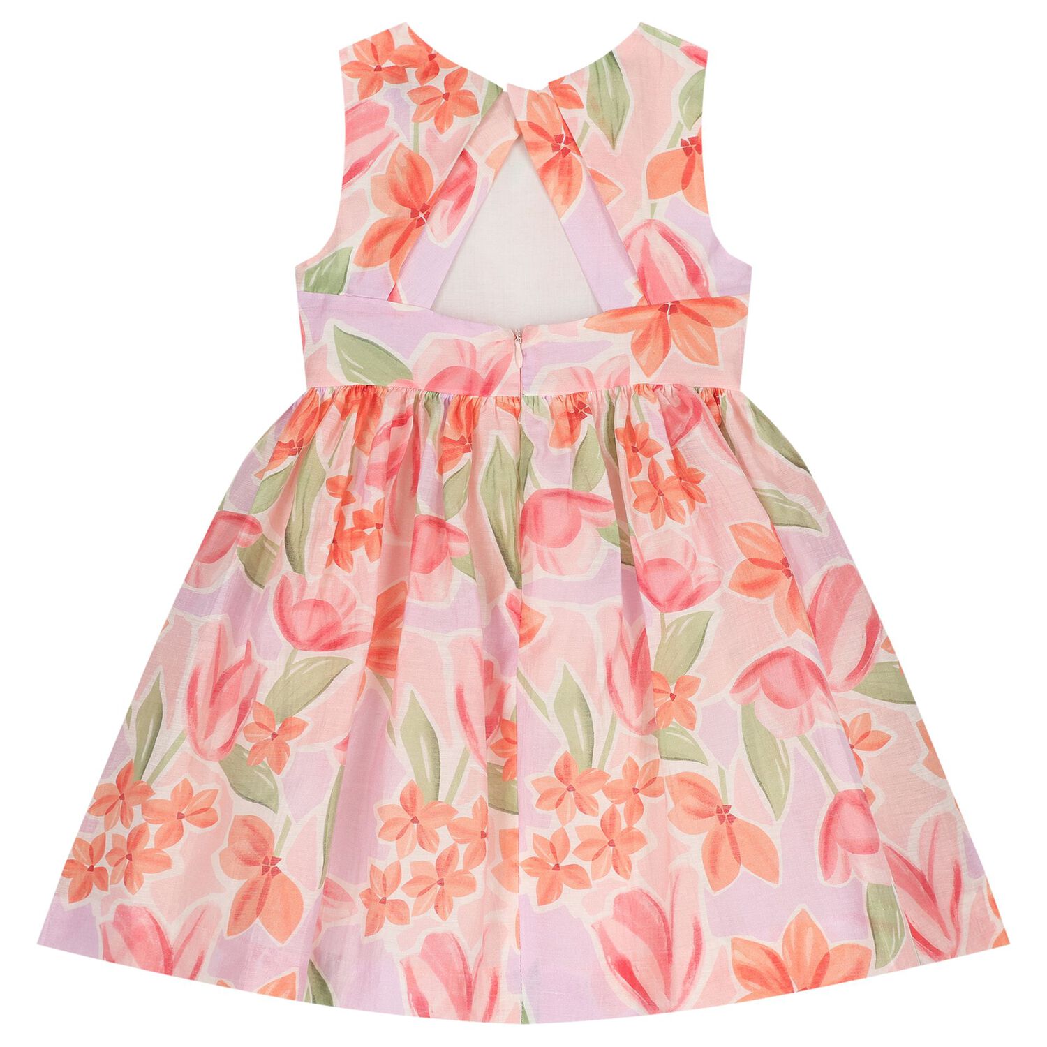 Girls Orange & Pink Floral Dress, 1, hi-res