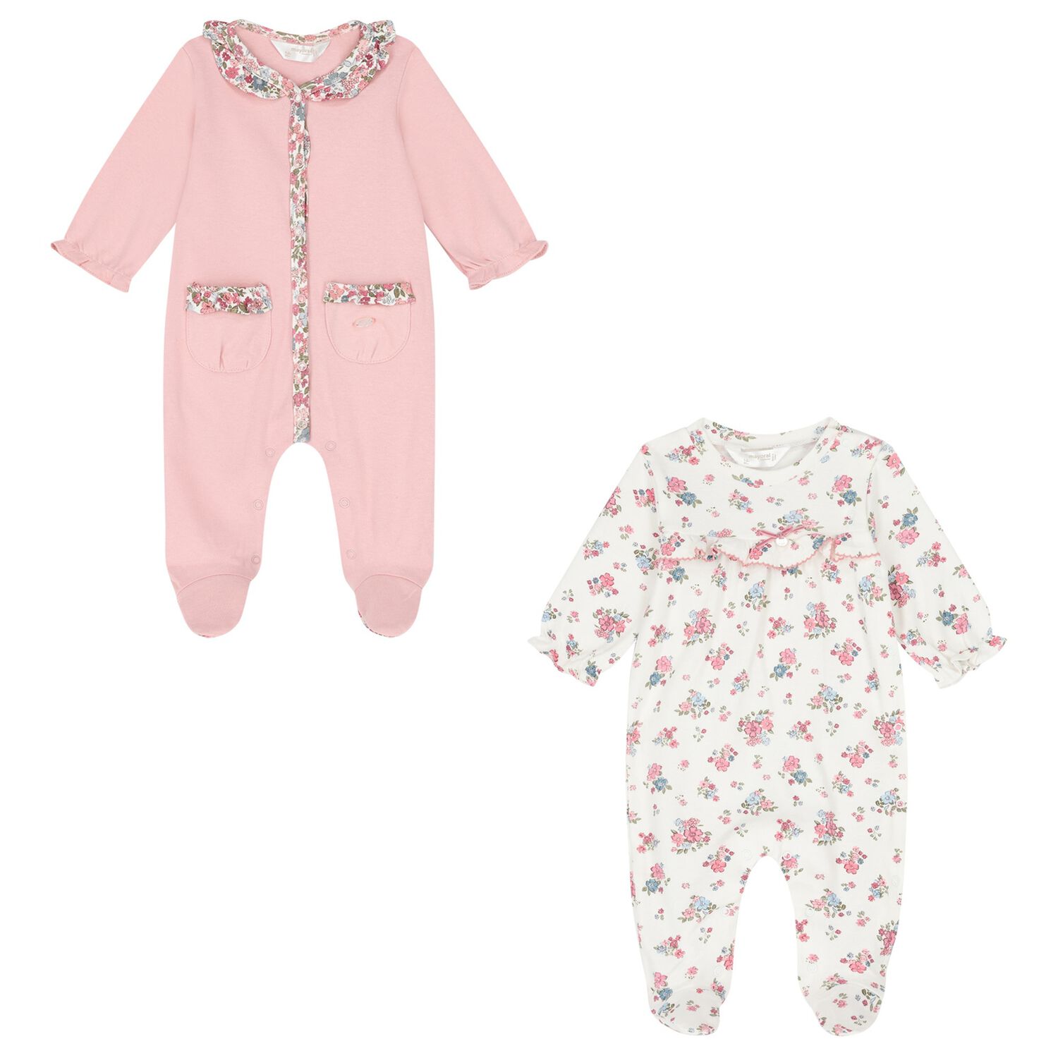 Baby Girls White & Pink Babygrows ( 2-Pack ), 1, hi-res