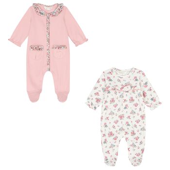 Baby Girls White & Pink Babygrows ( 2-Pack )