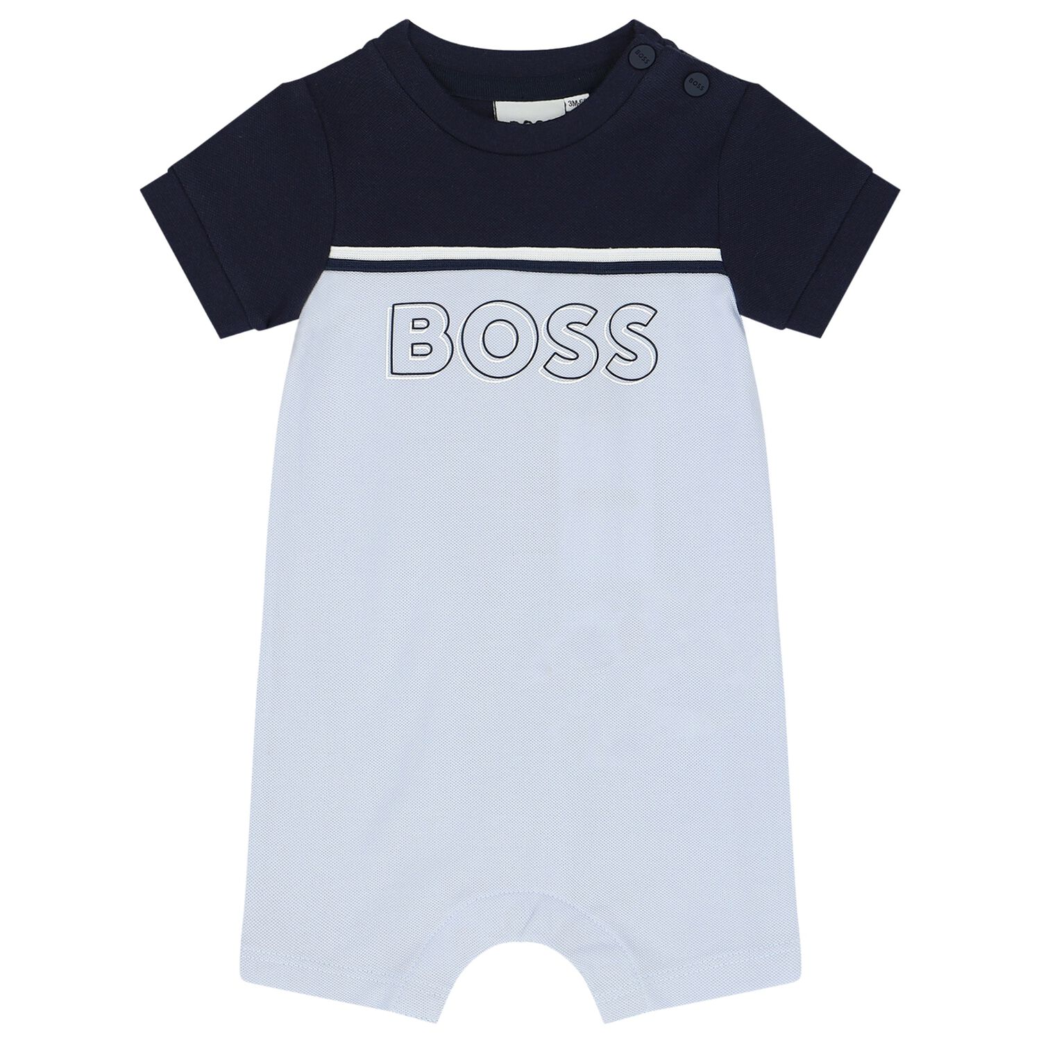 Baby Boys Navy Blue & Blue Logo Romper, 2, hi-res