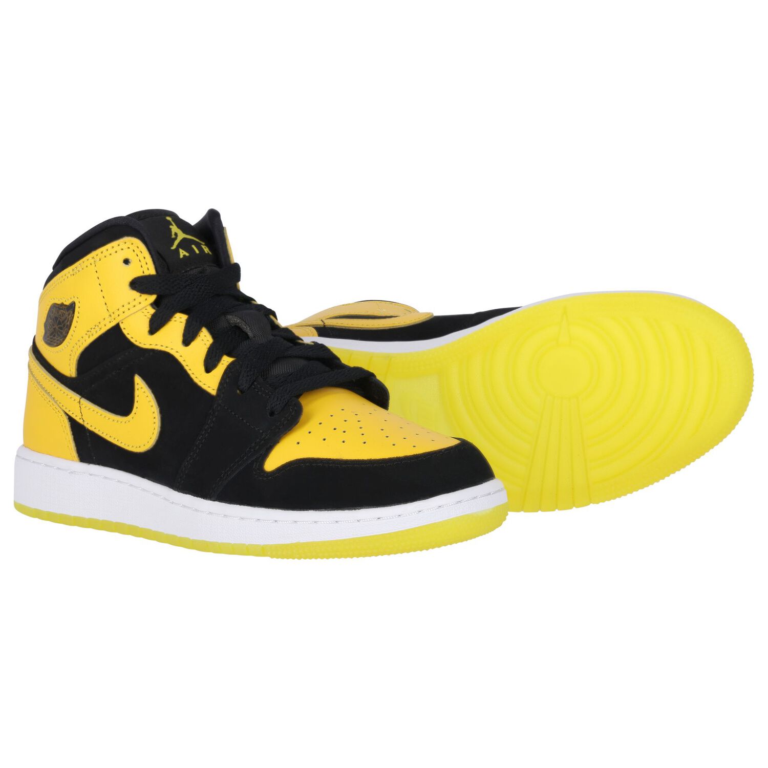 Black, Yellow & White Air Jordan 1 Mid Trainers, 1, hi-res image number null