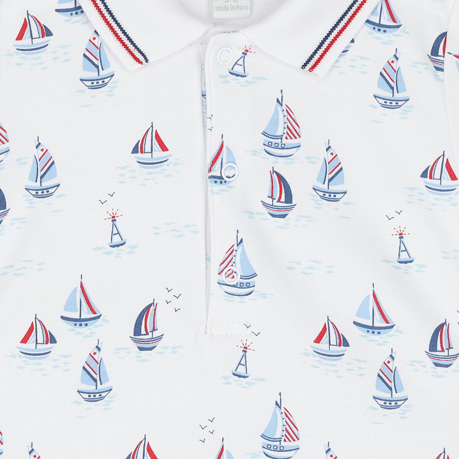 Baby Boys White Sailboat Romper, 1, hi-res