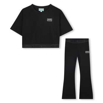 Girls Black Logo Leggings Set