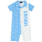 Baby Boys White & Blue Logo Romper, 1, hi-res