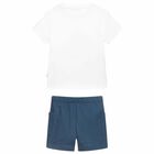 Younger Boys White & Navy Shorts Set, 1, hi-res